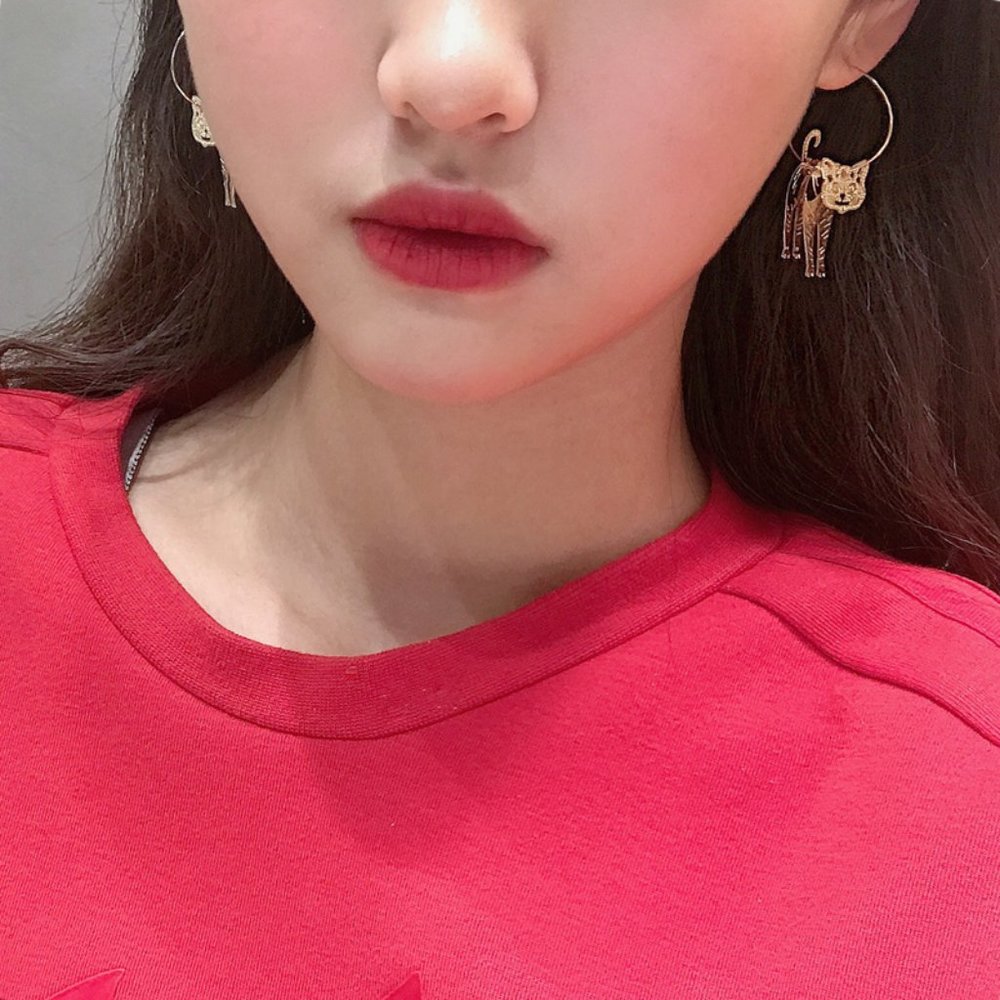 💗Cat Engraved Kitty Hoops Earrings - Picture 6 of 12